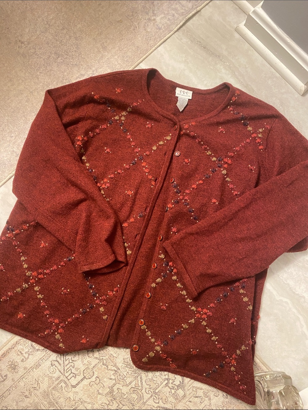 Vintage 90’s Embroidered Burgandy Cardigan